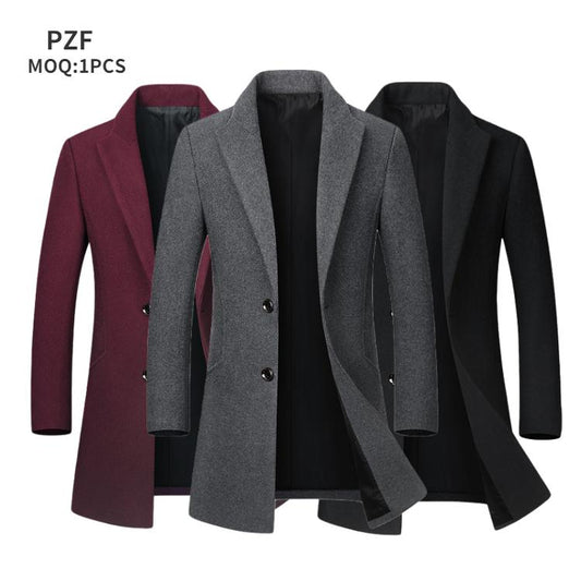 Factory Wholesale 2024 Men's Wool Trench Coat Slim Coat Warm Winter Long Men's Trench Coat