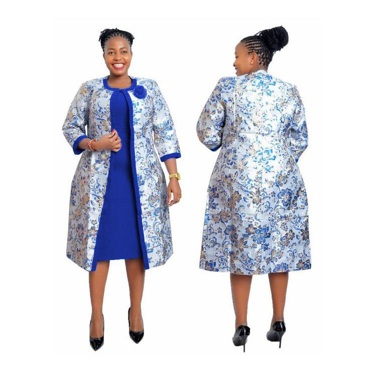 Women's Plus Size African Autumn Suit Floral 2-Piece Set Women's Coat Dress Midi Length Casual Dress Suit