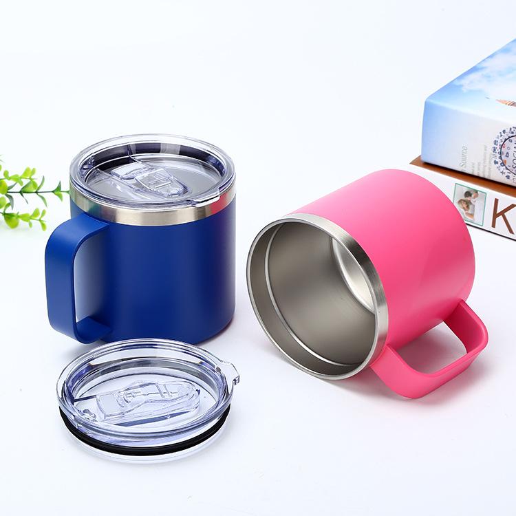 Custom Logo Camping Travel Double Wall 12 Oz 14 Oz Stainless Steel Cup Insulated Coffee Cup With Handle