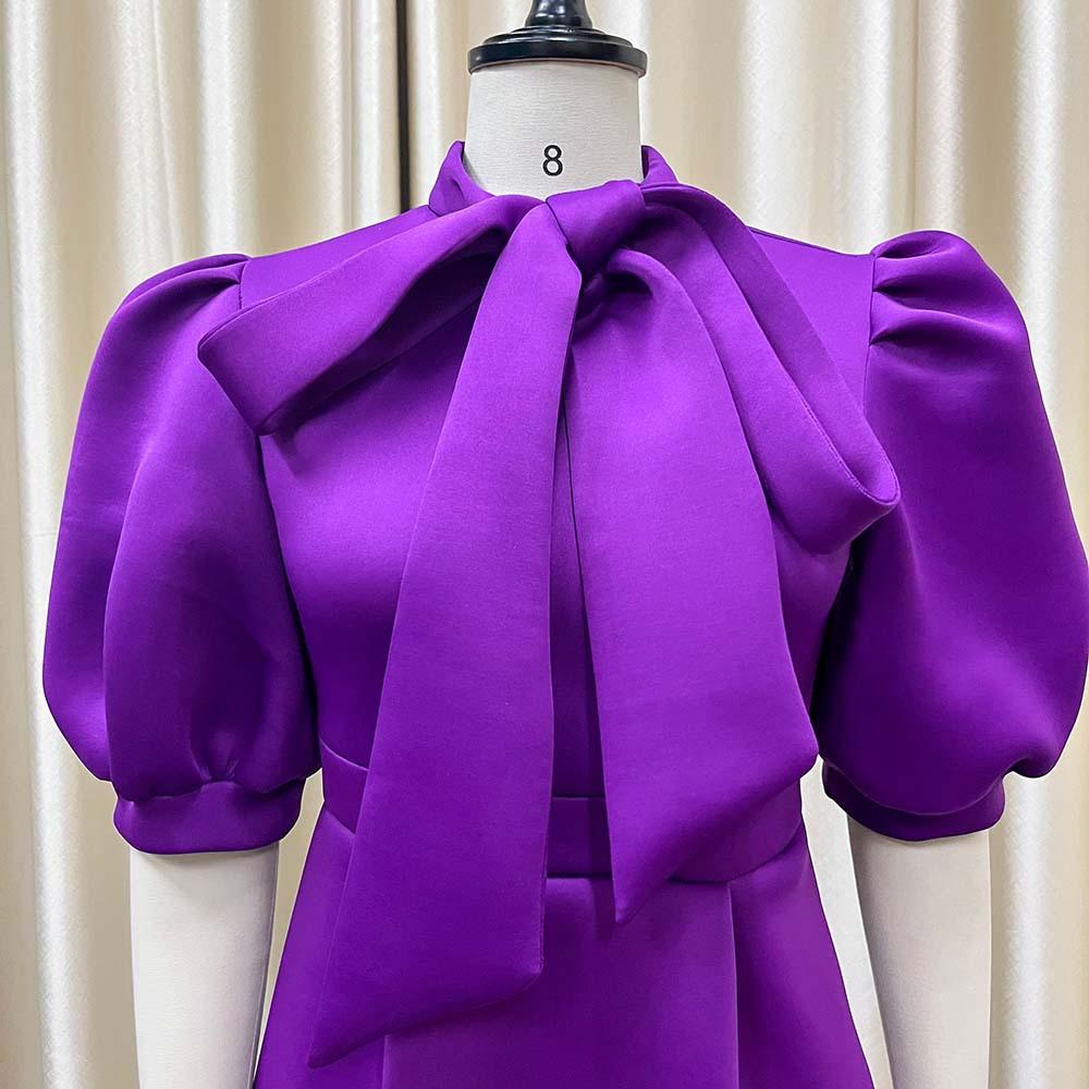 D235 Latest Design Summer Banquet Dress Women Elegant Solid Color Bow Short Sleeve Party Dress Evening Dress