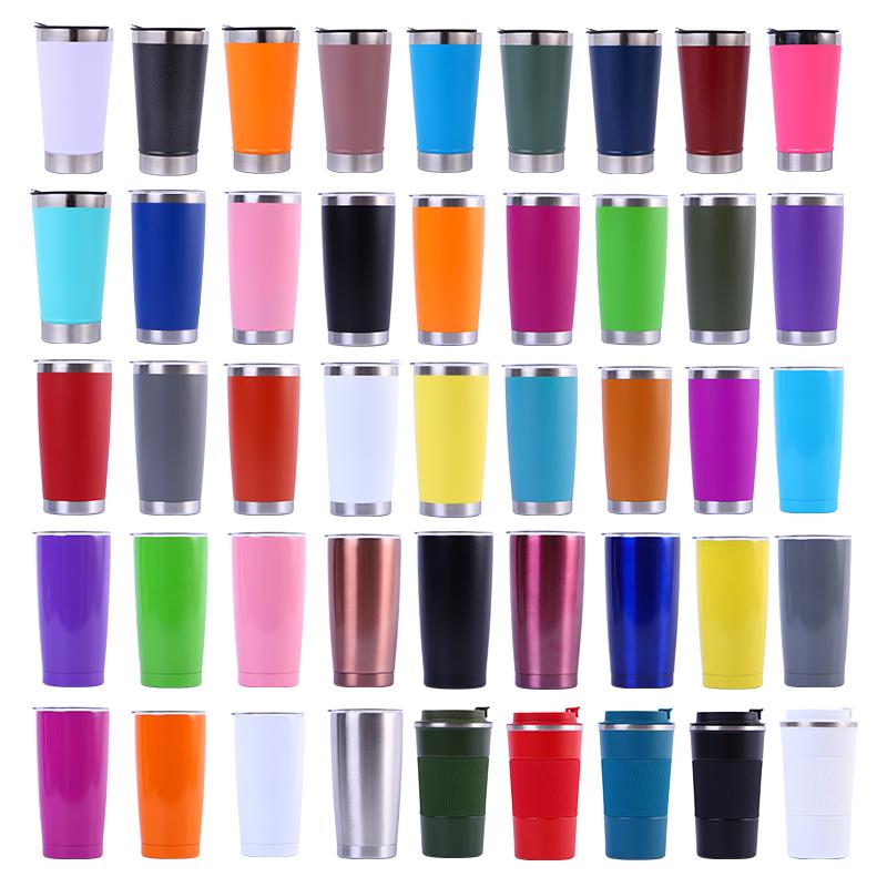 Custom Logo Powder Coated Metal Cup Double Wall Vacuum Insulated Stainless Steel 20 Oz 30 Oz Car Tumbler Cup Travel Coffee Mug