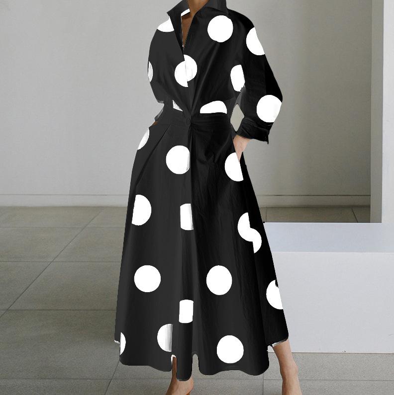 S-2XL Autumn Long Sleeve Dot Print Elegant Maxi Women's Casual V-neck Shirt Party Long Dress Nightdress Women