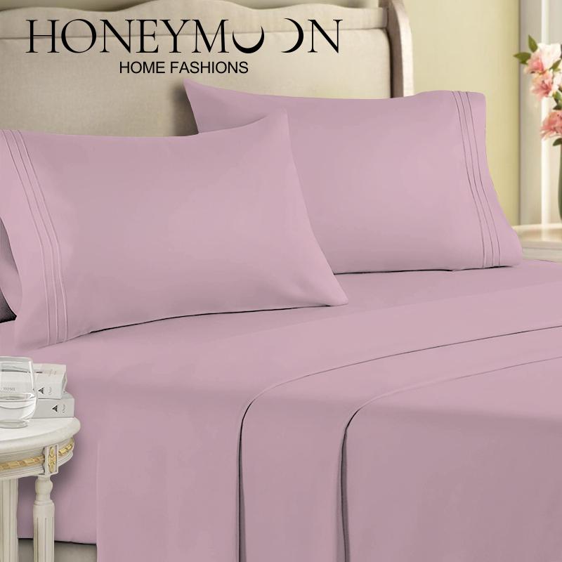 Honeymoon Wholesale Microfiber Lightweight Bedding Embroidery 4 Piece Set Bed Sheet Pillowcase Home Furnishings