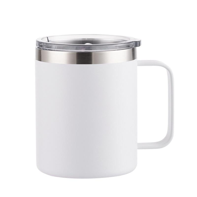 Custom Logo 12 Oz 14 Oz Powder Coated Insulated Stainless Steel Coffee Cup Handle Double Wall Vacuum Insulated Coffee Cup With Lid