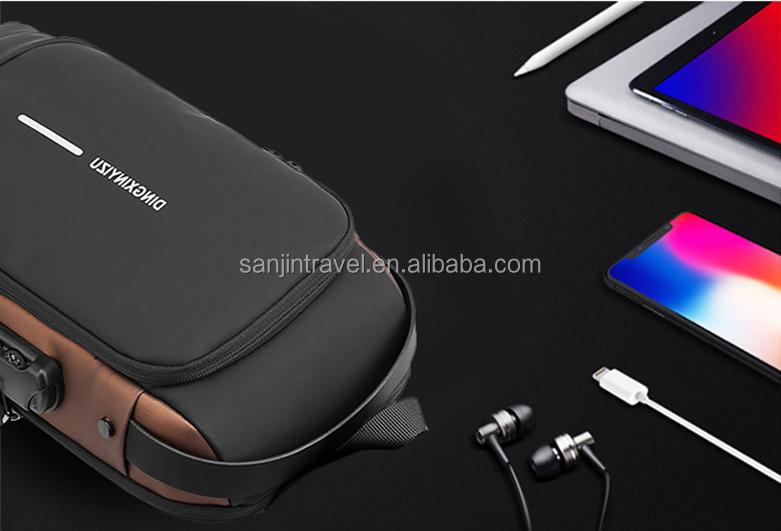Fashion Anti-theft Men's Chest Bag Waterproof USB Charging Multi-function Shoulder Bag With Anti-theft Lock Universal PU Leather