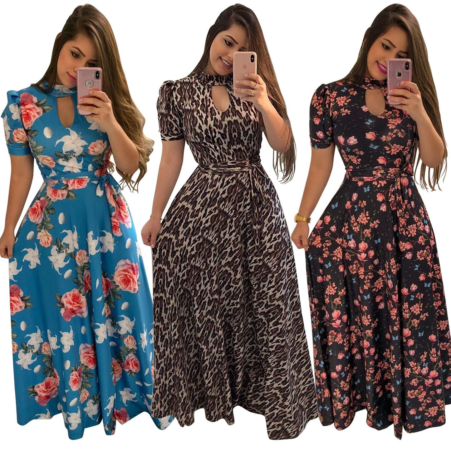 Modern Fashion Women Clothing Women Flower Print Long Dress