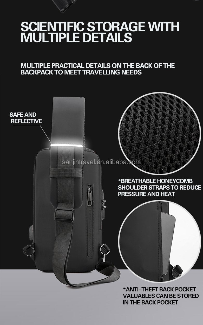 Fashion Anti-theft Men's Chest Bag Waterproof USB Charging Multi-function Shoulder Bag With Anti-theft Lock Universal PU Leather