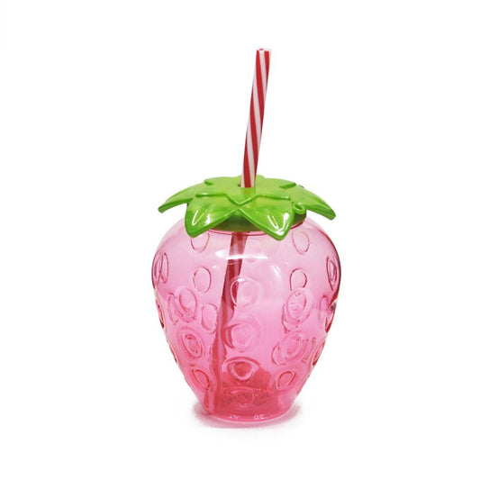 China Supplier Colorful Cute Strawberry Shape Plastic Water Cup With Straw