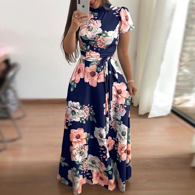 Modern Fashion Women Clothing Women Flower Print Long Dress