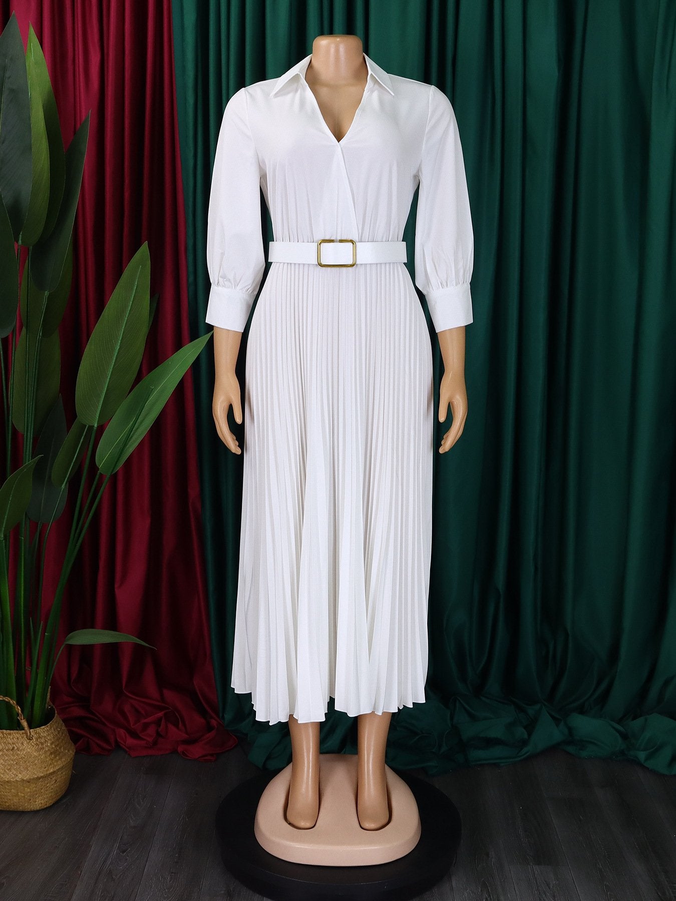 2024 Hot Spring New Women's Fashion V-neck Solid Color Plus Size Dress