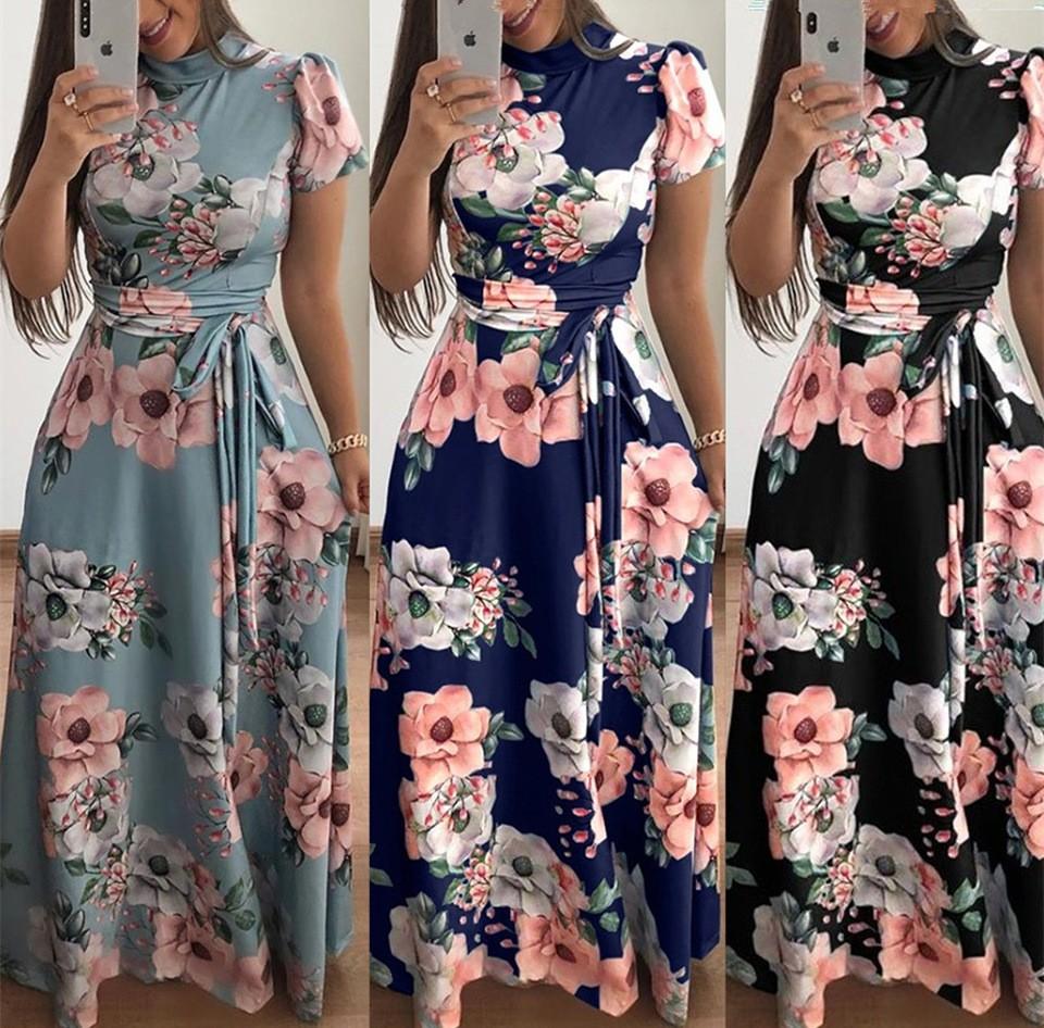 Modern Fashion Women Clothing Women Flower Print Long Dress