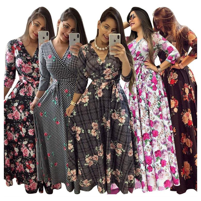 Modern Fashion Women Clothing Women Flower Print Long Dress