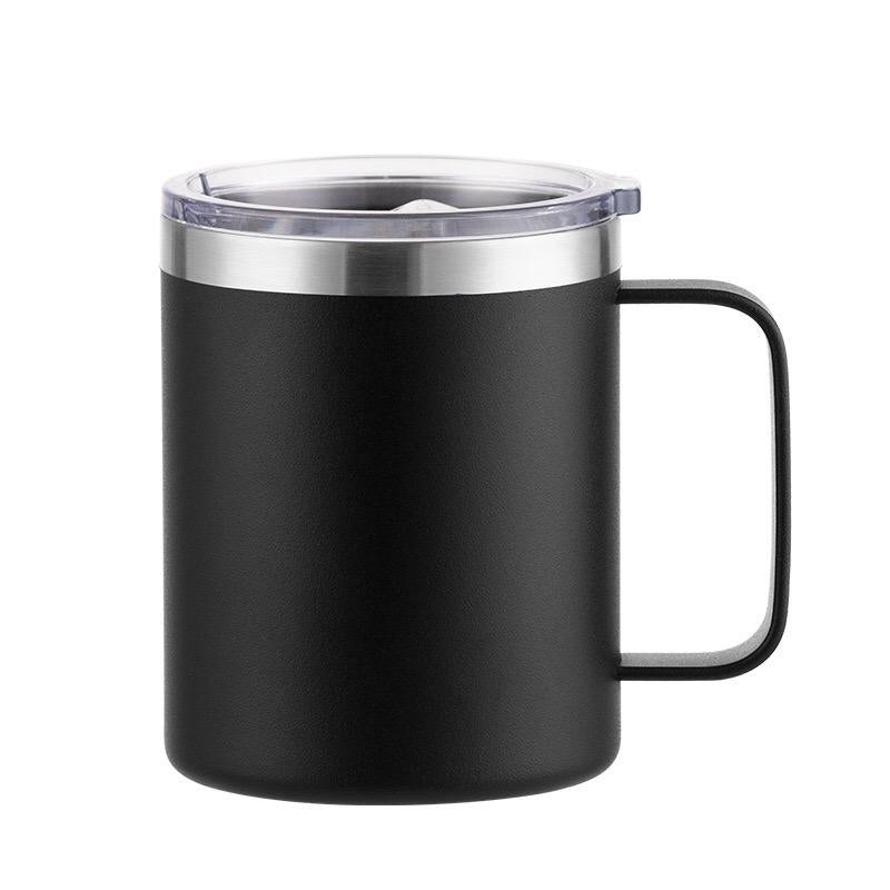 Custom Logo 12 Oz 14 Oz Powder Coated Insulated Stainless Steel Coffee Cup Handle Double Wall Vacuum Insulated Coffee Cup With Lid