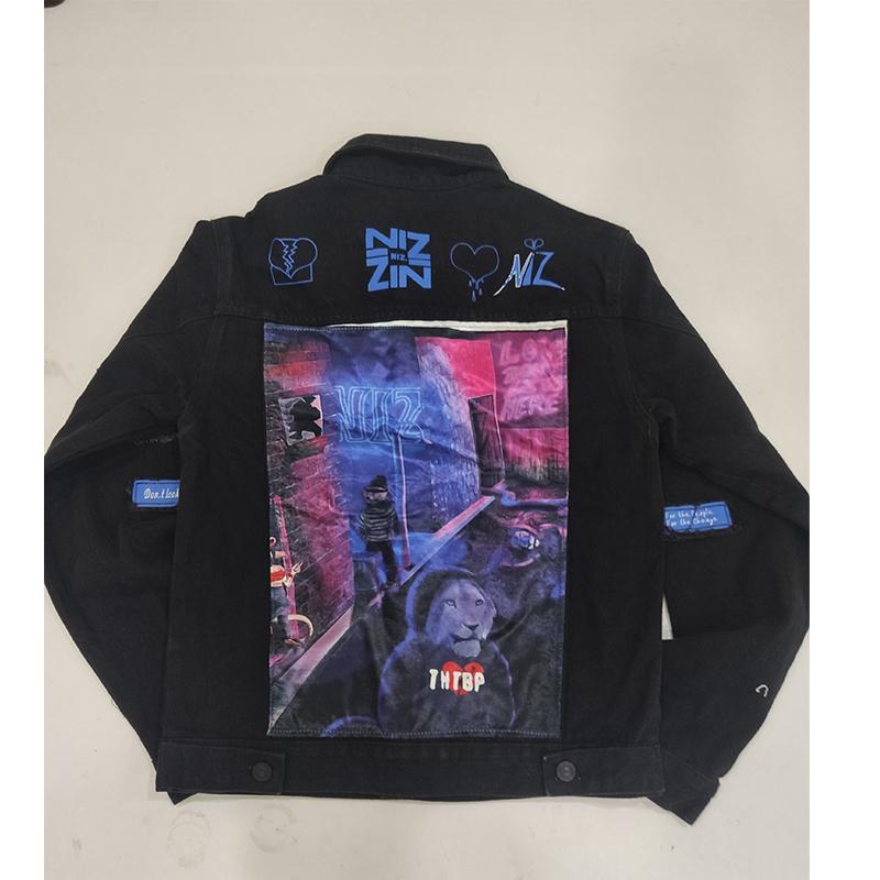 Custom Men Hooded Jacket Long Sleeve Fashion Jacket Jeans Jacket Hooded Rear Logo Print Patch Design For Men Fashion
