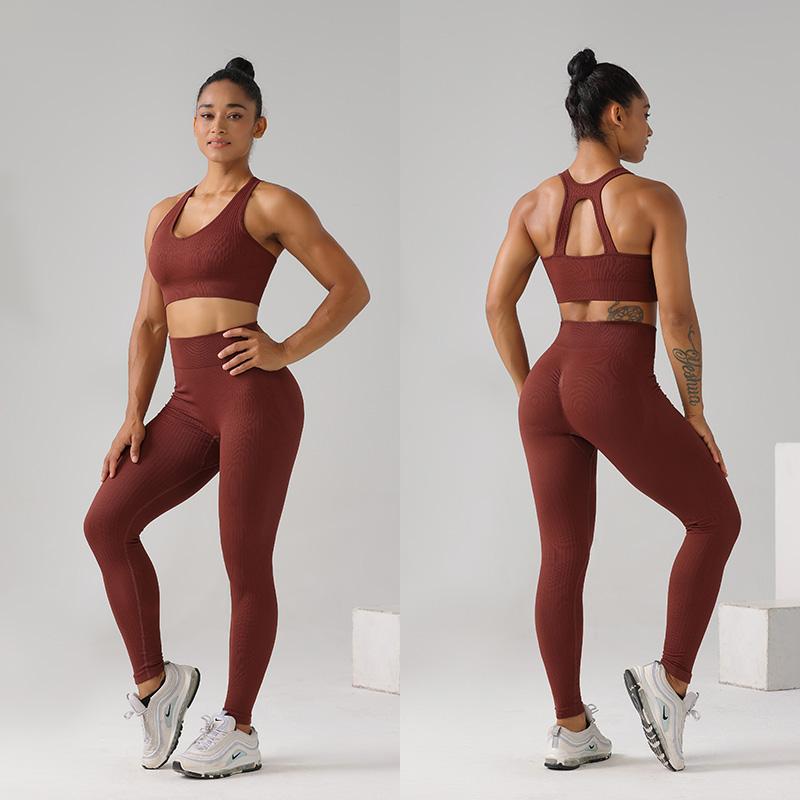 High Quality Rib Zipper 6-piece Set Active Wear Fitness Seamless Yoga Suit Sports Bra Leggings Women's Fitness Suit