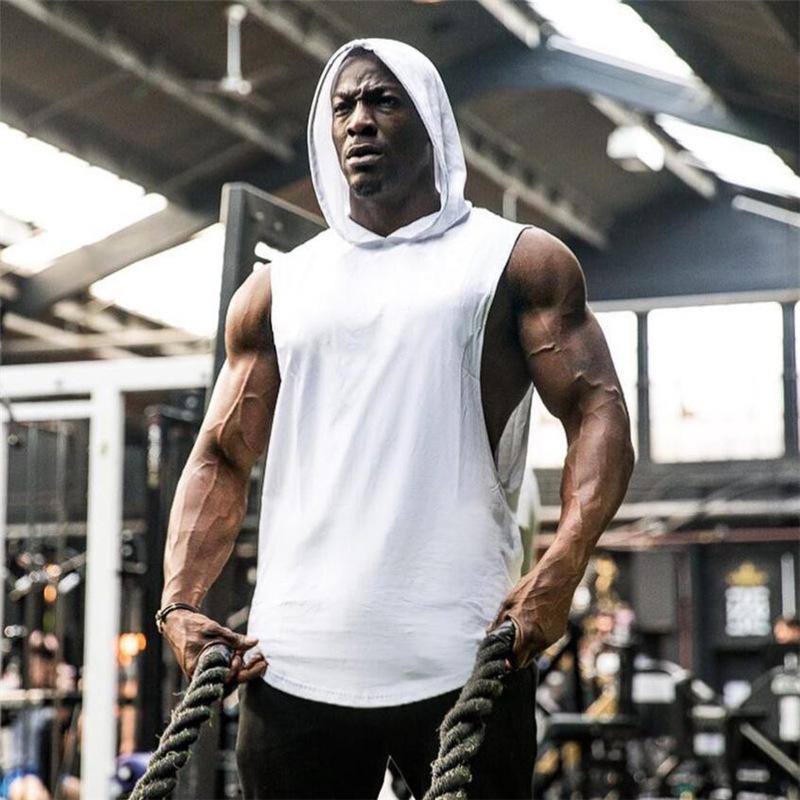 95% Cotton 5% Spandex Hoodie Vest Gym Clothing Training Muscle Vest Fitness Men Hoodie Vest
