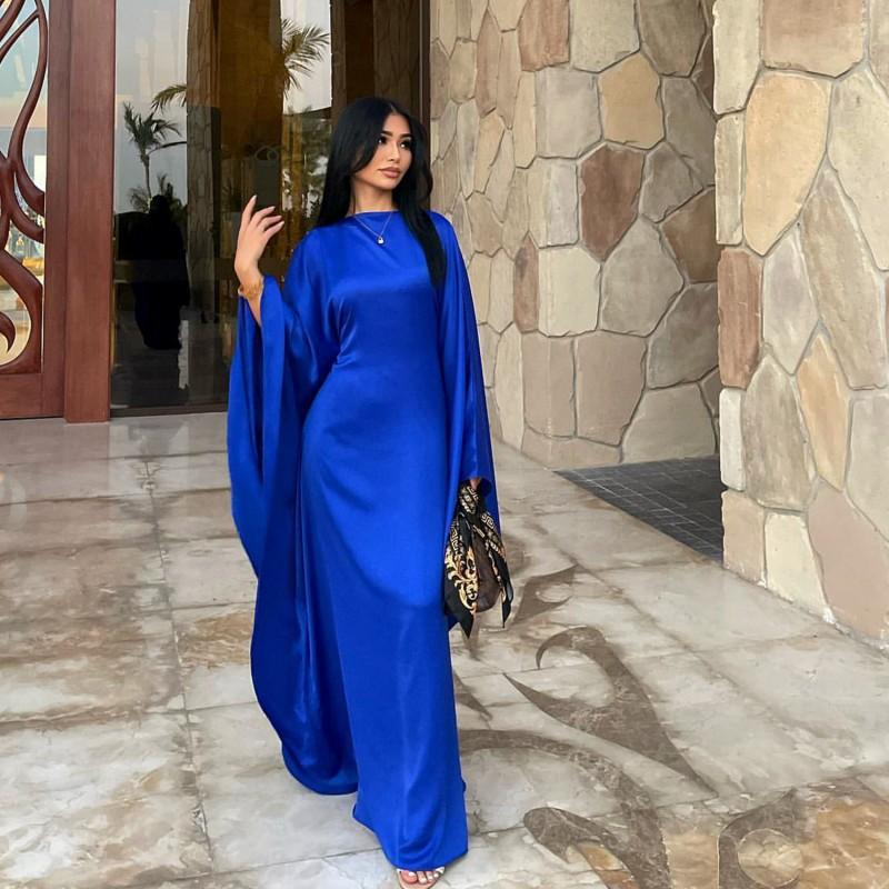 2024 Silk Satin Poncho Long Sleeve Loose Muslim Gown Luxury Kaftan Fashion Elegant Women Abaya Maxi Women's Dress