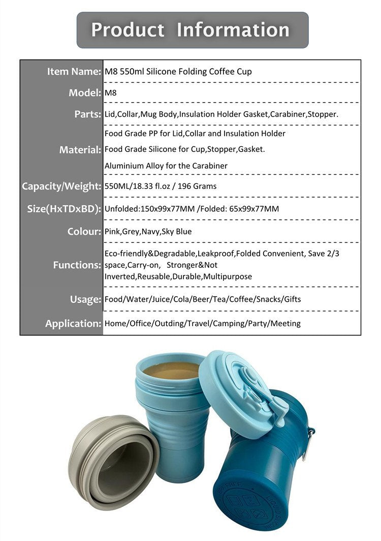 Customized Portable Eco Foldable 16 Oz 350 Ml 450 Ml 500 Ml 550 Ml Outdoor Travel Reusable Silicone Foldable Foldable Coffee Cup Mug