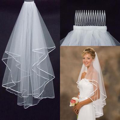 Simple Short Tulle Wedding Dress Two-Layer Comb White Ivory Wedding Dress Bridal Wedding Jewelry