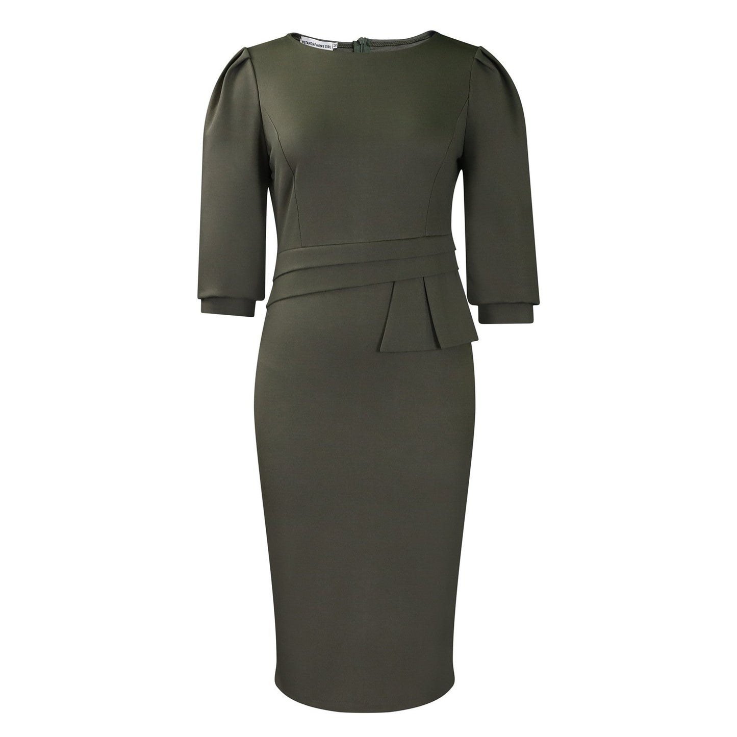 New Women's Elegant Women's O-Collar Pleated Fashion OL Tongle Pencil Skirt Office Dress