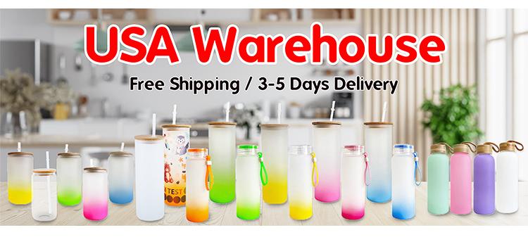 US Warehouse 12 Oz 16 Oz 20 Oz 25 Oz 16 Oz Straight Clear Frosted Water Bottle Sublimation Glass Jar Wooden Lid Tumbler Cup