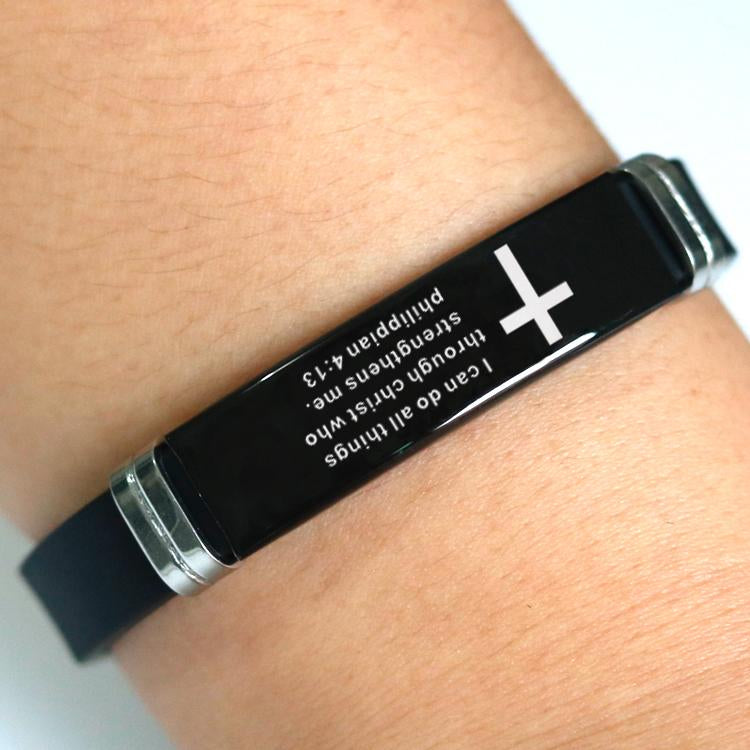 Promotional Gift Religious Silicone Bracelet Custom Fashion Accessories Stainless Steel Christian Bible Scripture Bracelet