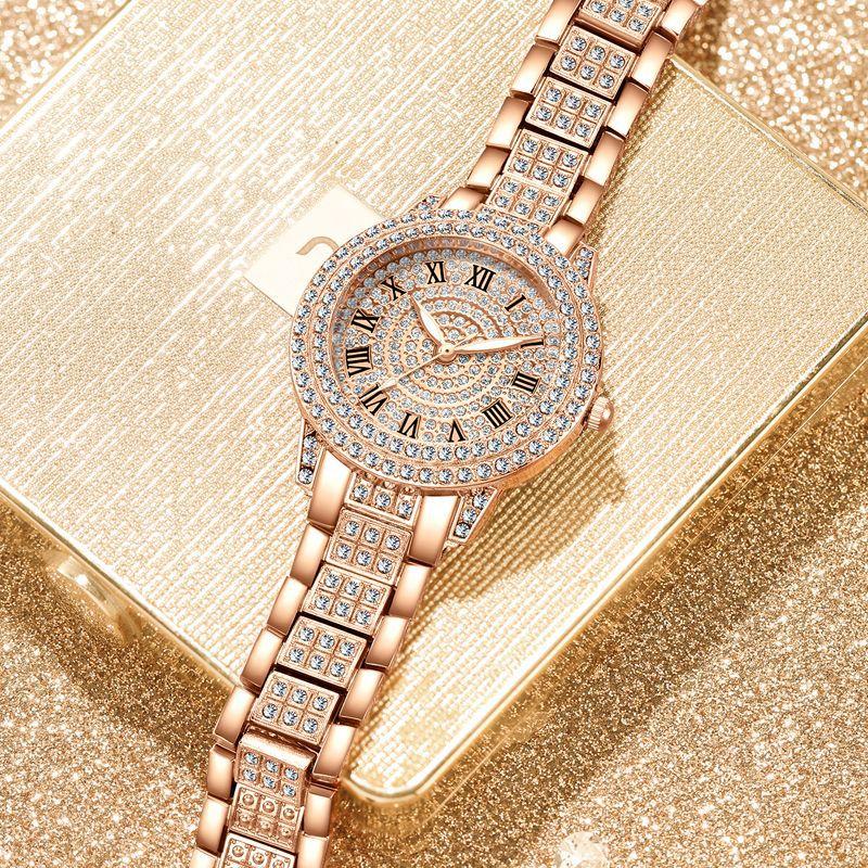 Fashion Women's Diamond Watch Rose Gold Dial Quartz Glass Digital Stainless Steel Watch Alloy Unisex 6mm Round 20cm 60g