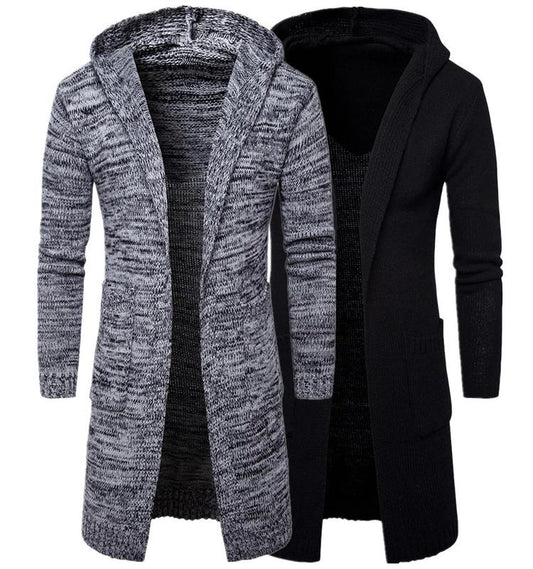 New Wholesale Knitted Fashion Men's Long Sleeve Sweater Coat Autumn And Winter Long Cardigan Hoodie Sweater