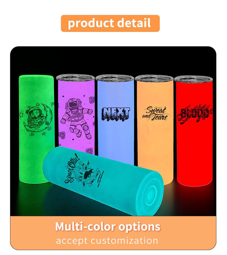 American Warehouse 20 Oz Fluorescent Stainless Steel Glow In The Dark Sublimation Slimming Tumbler Blank Luminous Paint Straight Cup
