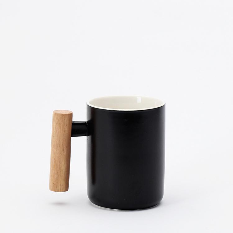 Hot Sale Gift Porcelain Cup, Bamboo Lid Ceramic Cup With Lid And Spoon, Wooden Handle Ceramic Coffee Cup