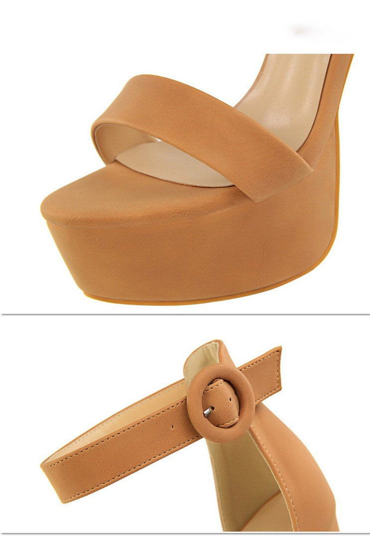 Busy Girl DS3007 Fashion Thick Heel Suede Open Toe Single Strap Sexual Shoes Women Thick Sole Sandals