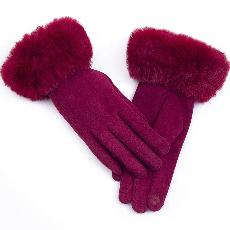 Hot Sale Winter Warm Artificial Wool Cuff Gloves Women Fashion Fleece Touch Screen Gloves