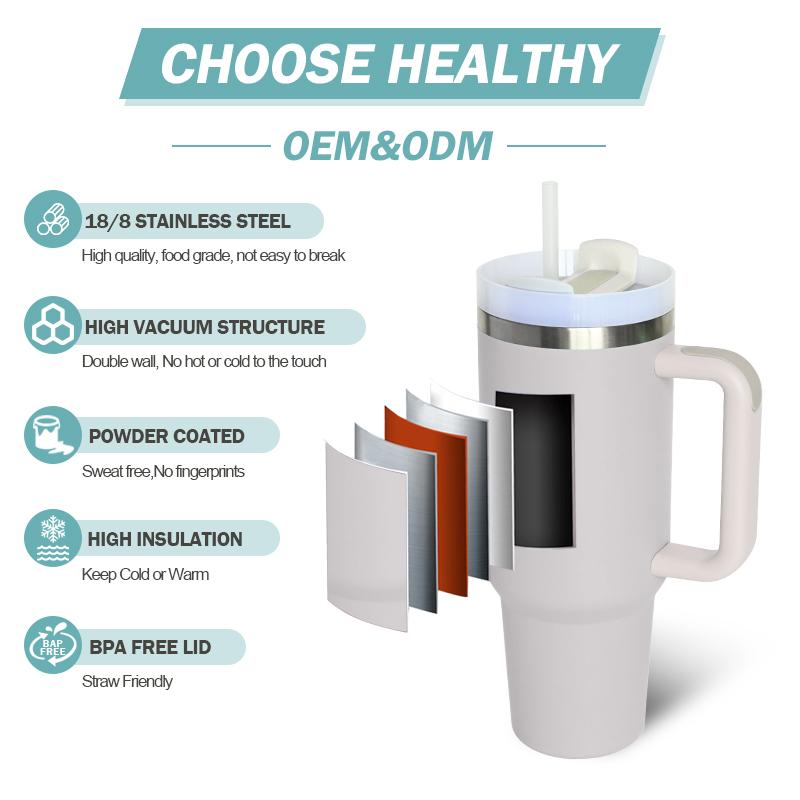 Custom Logo 30 Oz Cup Double Wall Vacuum Stainless Steel 40 Oz Coffee Outdoor Tumbler Travel Mug With Handle And Straw