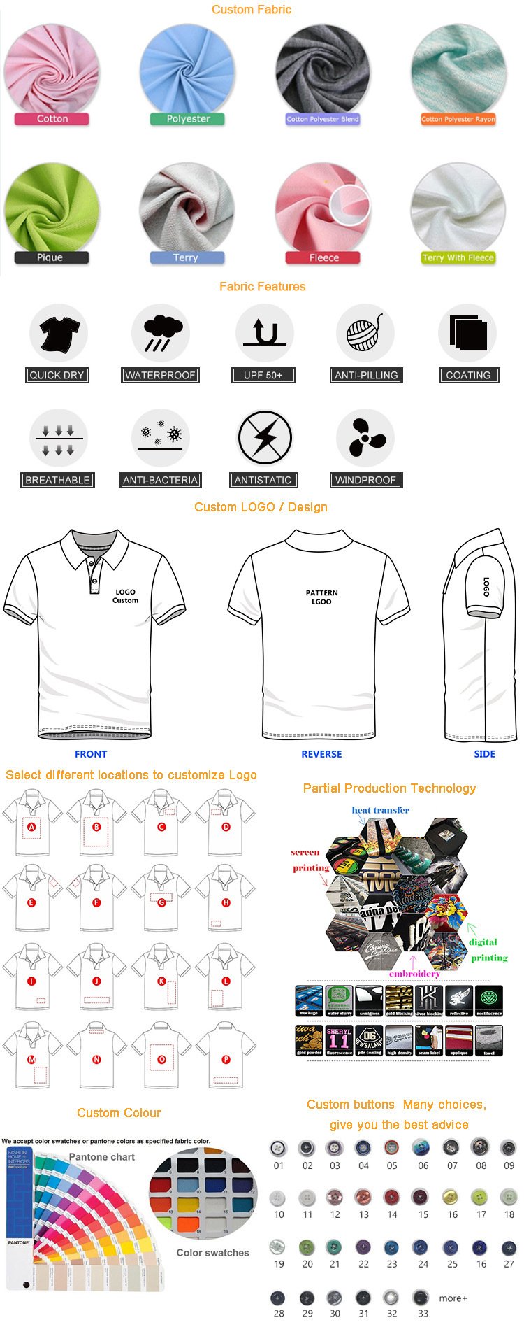 Golf Clothing Embroidery Printing Custom Design Pure White Black Cotton Polyester Dry Fit Blank Men's Women's Golf Polo T-Shirt