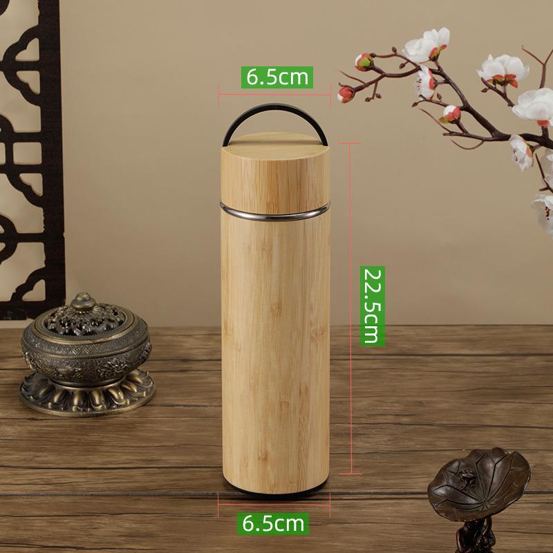 Custom Eco-friendly Double Wall Stainless Steel Bamboo Shell Coffee Cup With Lid And Handle Water Cup