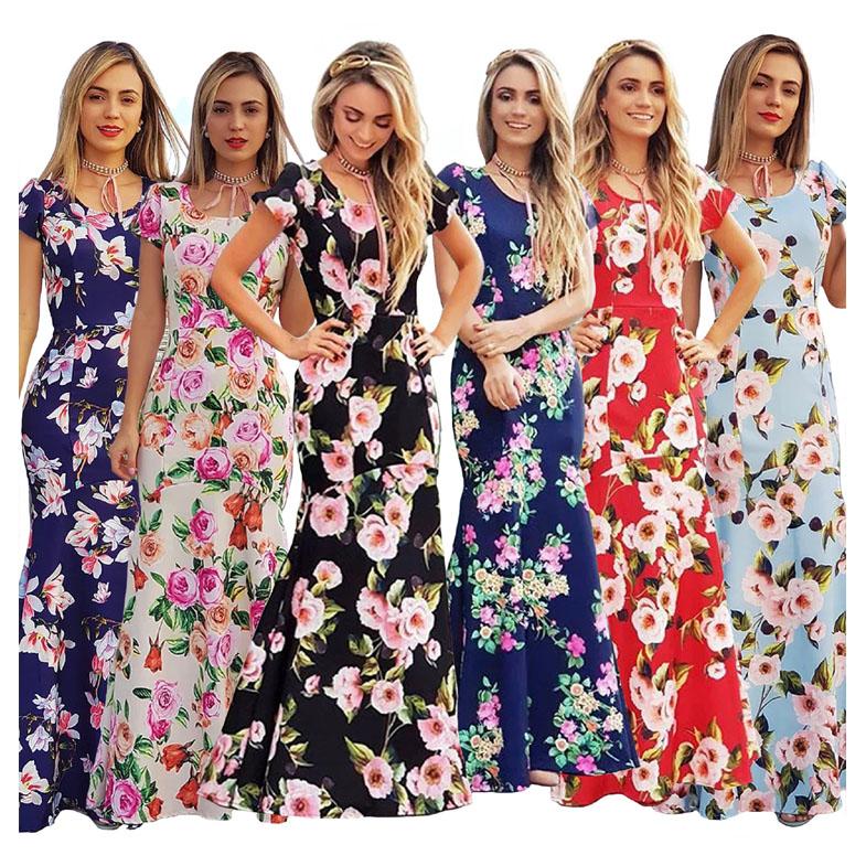 Modern Fashion Women Clothing Women Flower Print Long Dress