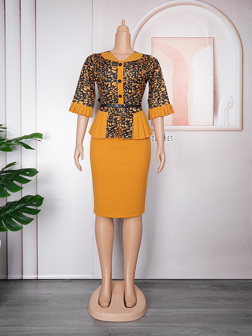 Mediocre Printed Floral OL Office Dress African New Fashion Style Super Elegant Plus Size Women's Clothing K0358