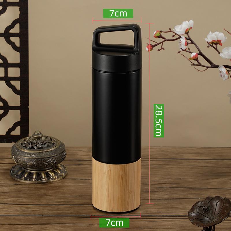 Custom Eco-friendly Double Wall Stainless Steel Bamboo Shell Coffee Cup With Lid And Handle Water Cup
