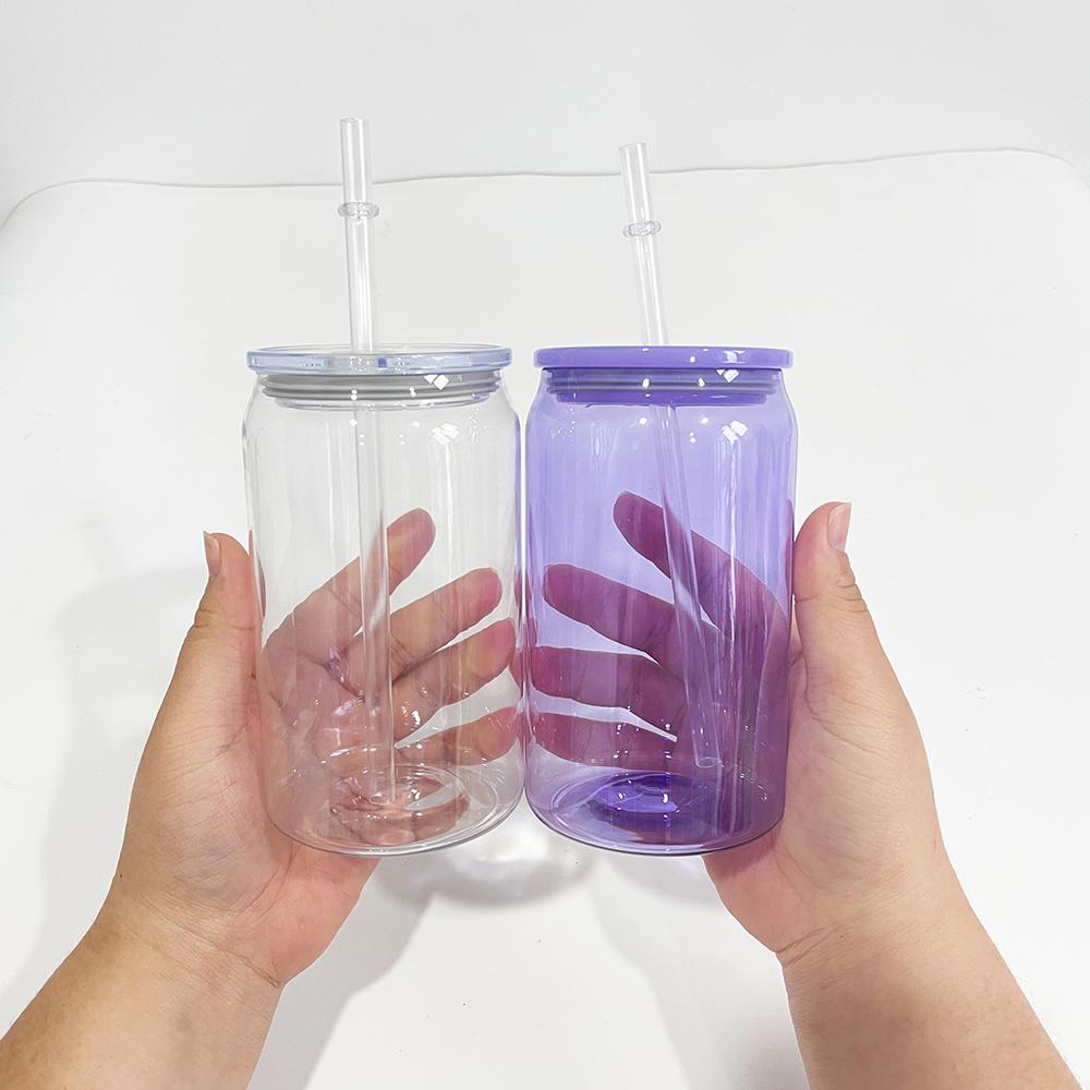 RTS Color Jelly 16 Oz Children's Acrylic Can With Lid And Straw Clear Plastic Cup-Shaped Drink For UV DTF Packaging