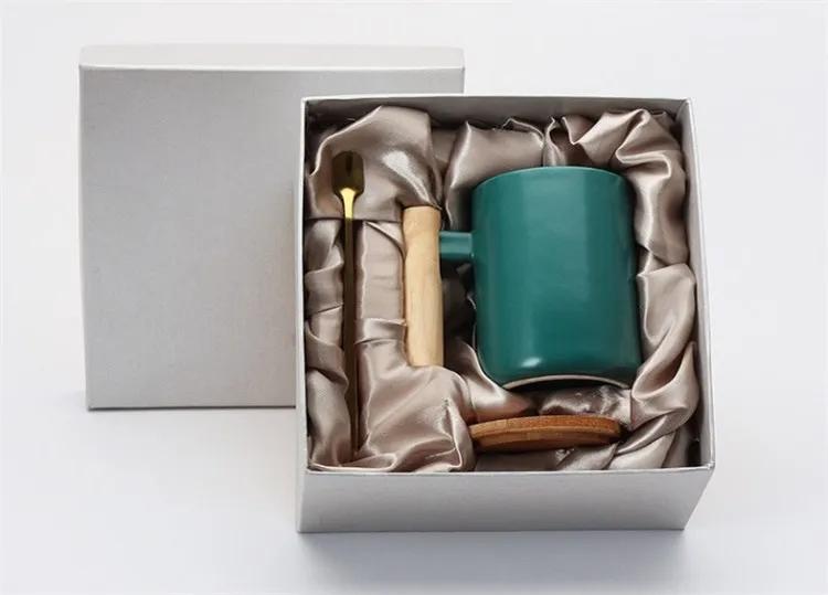 Hot Sale Gift Porcelain Cup, Bamboo Lid Ceramic Cup With Lid And Spoon, Wooden Handle Ceramic Coffee Cup
