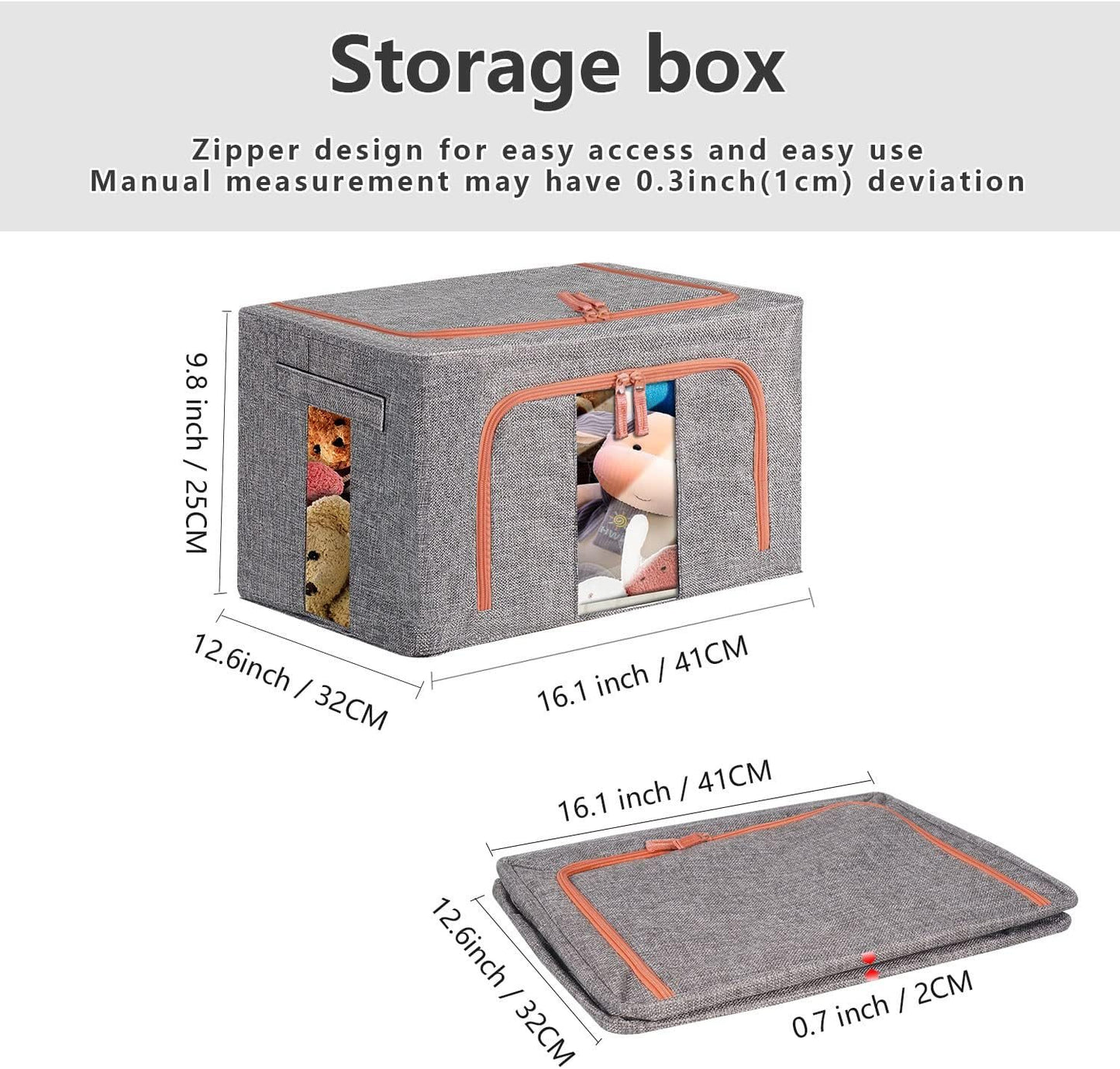 Best Sale Polyester Fabric Foldable 34L Clothes Storage Box Trash Can Stackable Zipper Storage Container