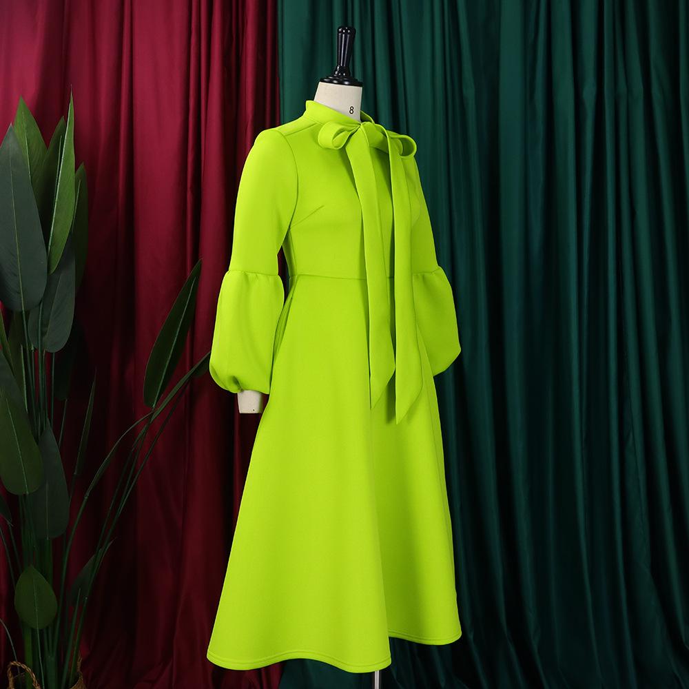 New Women's Elegant Elegant Women's Puff Cuff Large Skirt High Waist Women's Office Dress