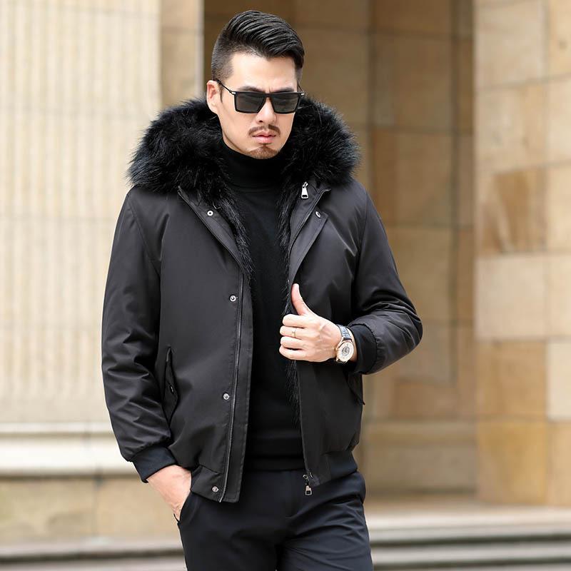 Yajanuo New Design Men's Coat Jacket Faux Fox Fur Liner Detachable Plush Hooded Custom Winter Coat Men's Solid Color Jacket