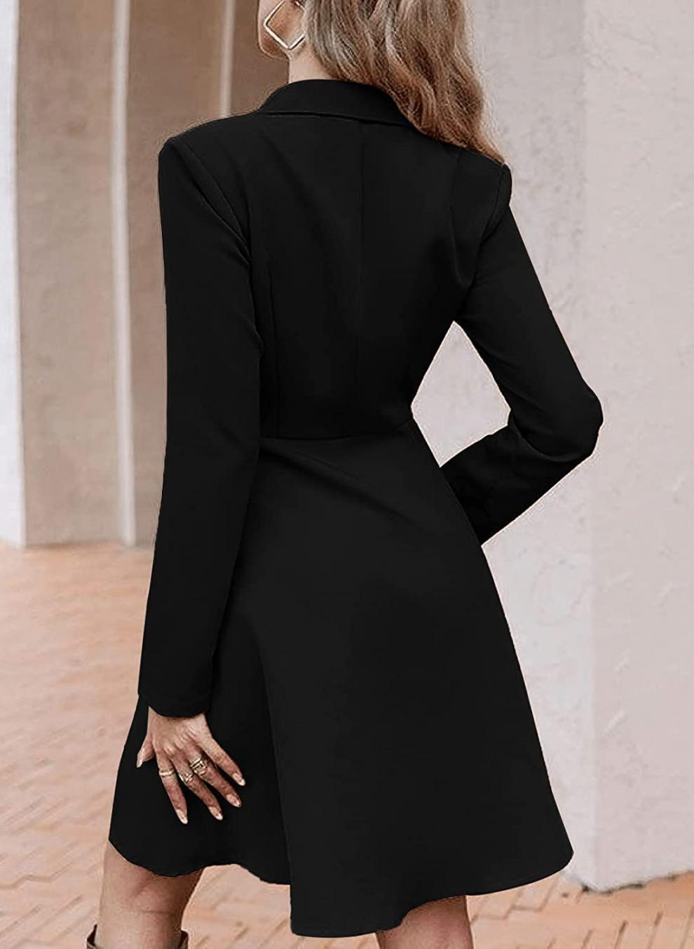 Cross-border Autumn And Winter New Women's Solid Color Elegant Double-breasted Long Sleeve Suit Dress