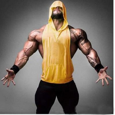 Free Label Free Card Printing Custom Printed Muscle Men Cotton Vest Fitness Hooded Vest Training Vest