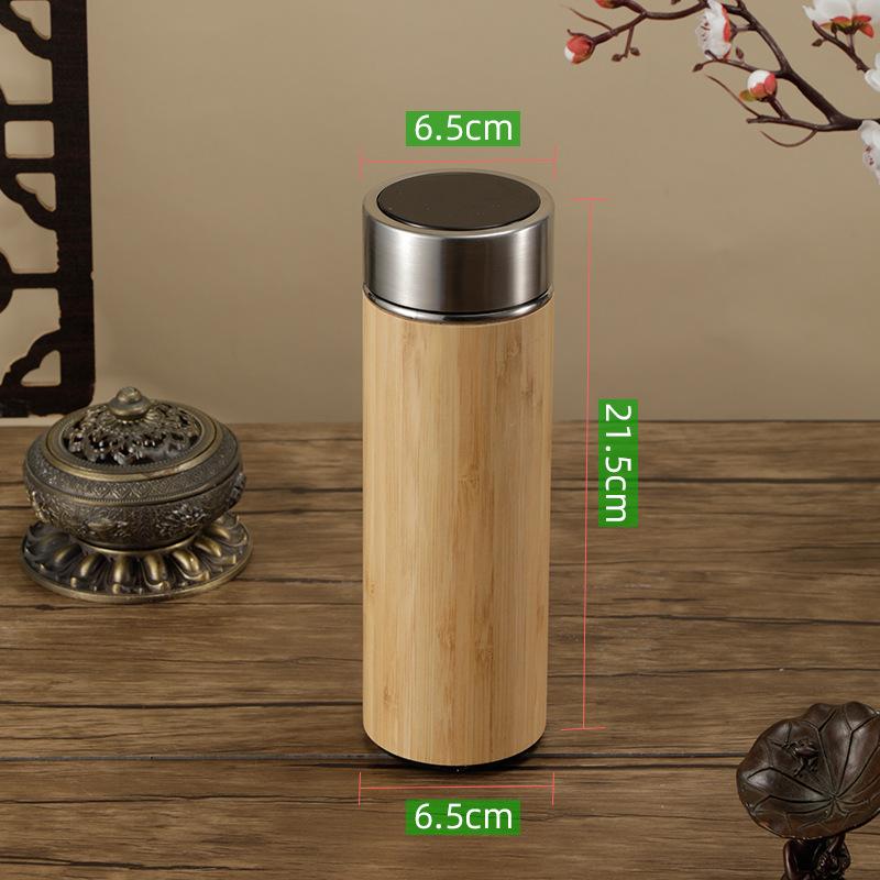 Custom Eco-friendly Double Wall Stainless Steel Bamboo Shell Coffee Cup With Lid And Handle Water Cup