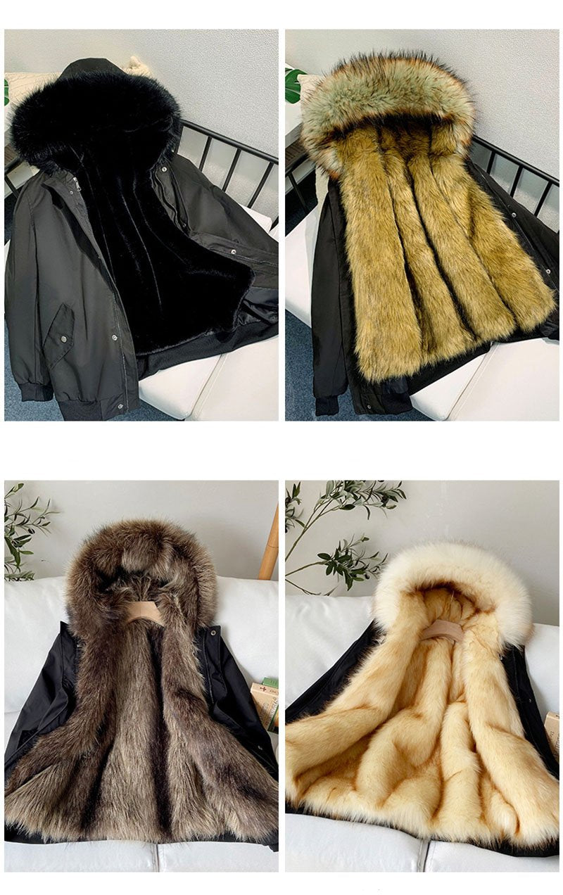 Yajanuo New Design Men's Coat Jacket Faux Fox Fur Liner Detachable Plush Hooded Custom Winter Coat Men's Solid Color Jacket