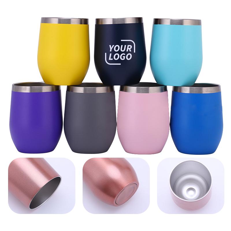 Custom Logo 12 Oz Travel Stainless Steel Insulated Powder Coated Sublimation Wine Egg Shaped Coffee Cup With Lid Wine Glass