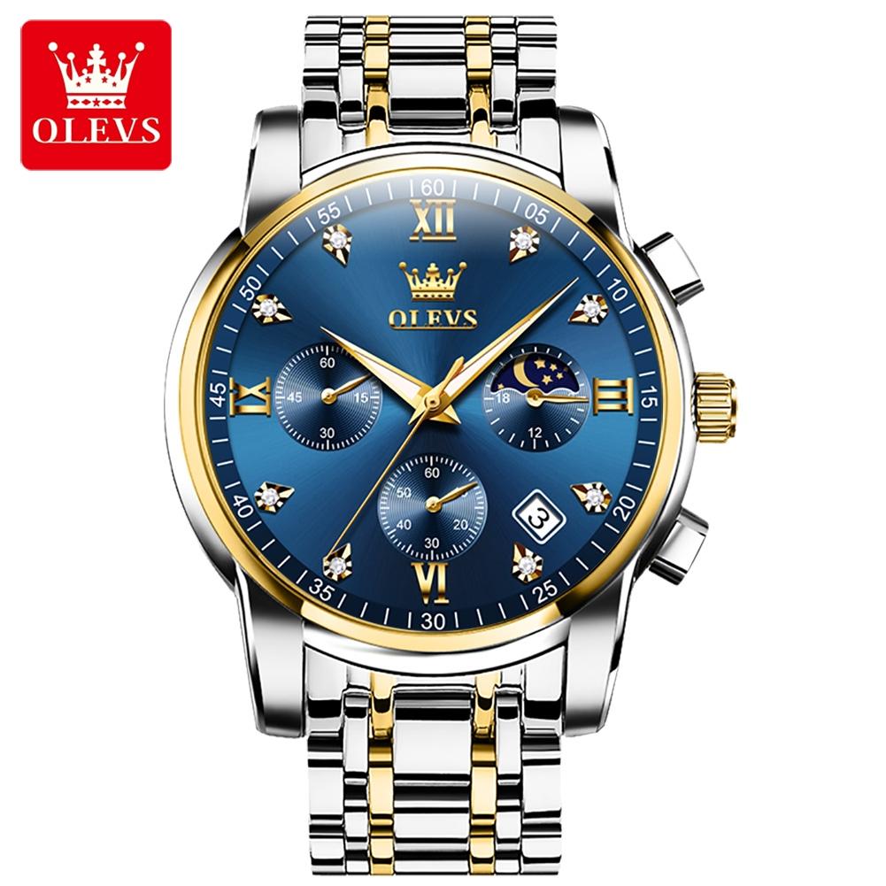 Men's Watch OLEVS 2858 Business Multi Time Zone Watch Waterproof Function Analog Date Watch Stainless Steel Quartz Watch