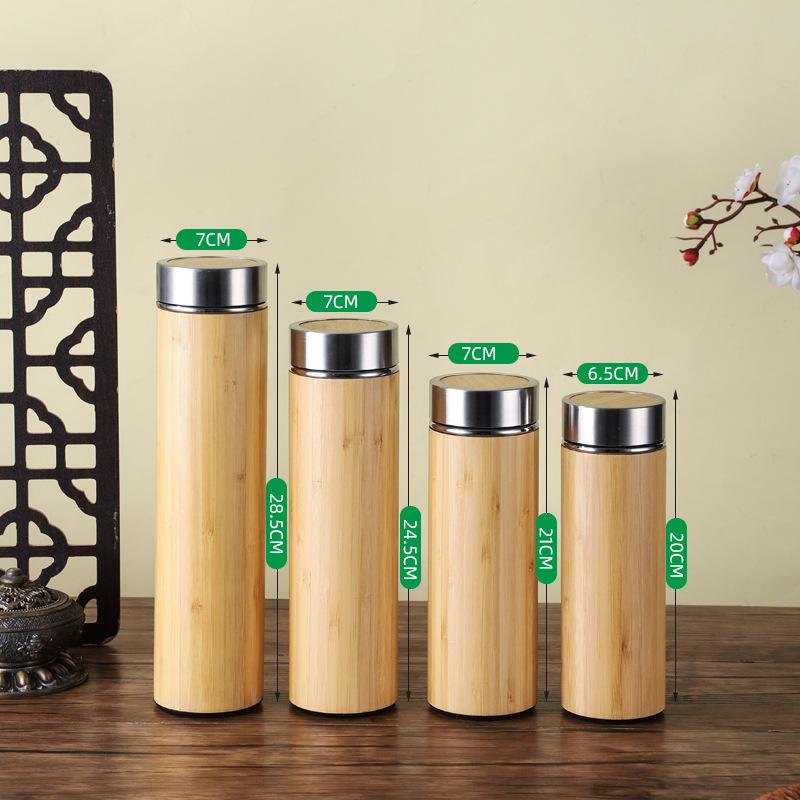 Custom Eco-friendly Double Wall Stainless Steel Bamboo Shell Coffee Cup With Lid And Handle Water Cup